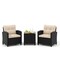 3-Piece PE Rattan Outdoor Furniture Set with Tempered Glass Table and Cushioned Armchairs